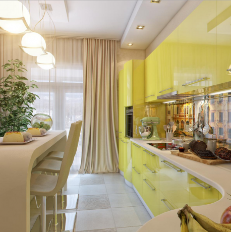Жълта кухня (48 снимки): как да украсите интериора на кухненска стая със собствените си ръце в комбинация със зелено, кафяво, черно, синьо, сиво, бели цветове, вземете тапет, комплект, столове, инструкция, снимка, цена и видео уроци