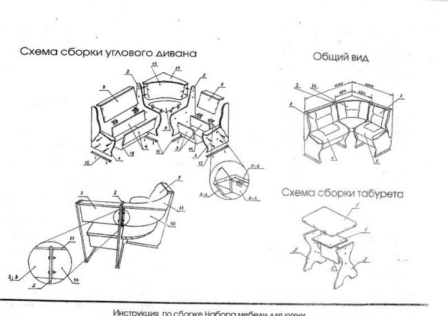 Инструкции за сглобяване на комплект ъглови мебели за кухнята.