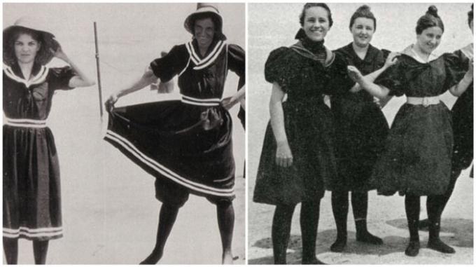 Бански костюми началото на 20-ти век, все едно, стил "пуритан".