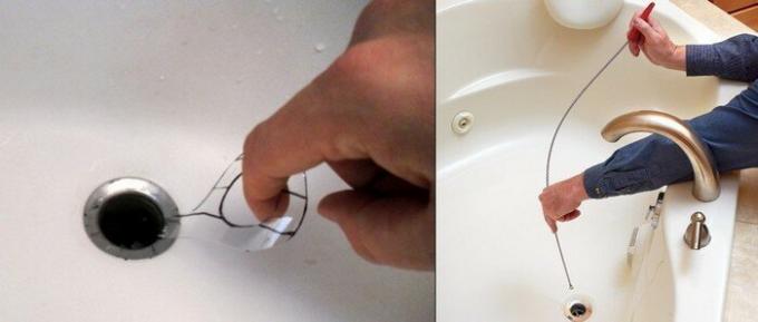 Използвайте спирала, както и кабел за почистване на санитарен фаянс (на снимката вдясно).