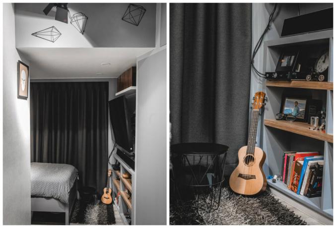 В нюанси на сивото: 17 m² със спалня и съблекалня за videoblogera