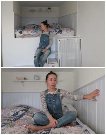На висок подиум в формира ниша момичето тя направи истинска спалня. | Снимка: youtube.com.