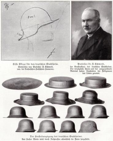 Процесът на формиране на каската и автор на идеи Stahlhelm M16 д-р Фридрих Shverd.